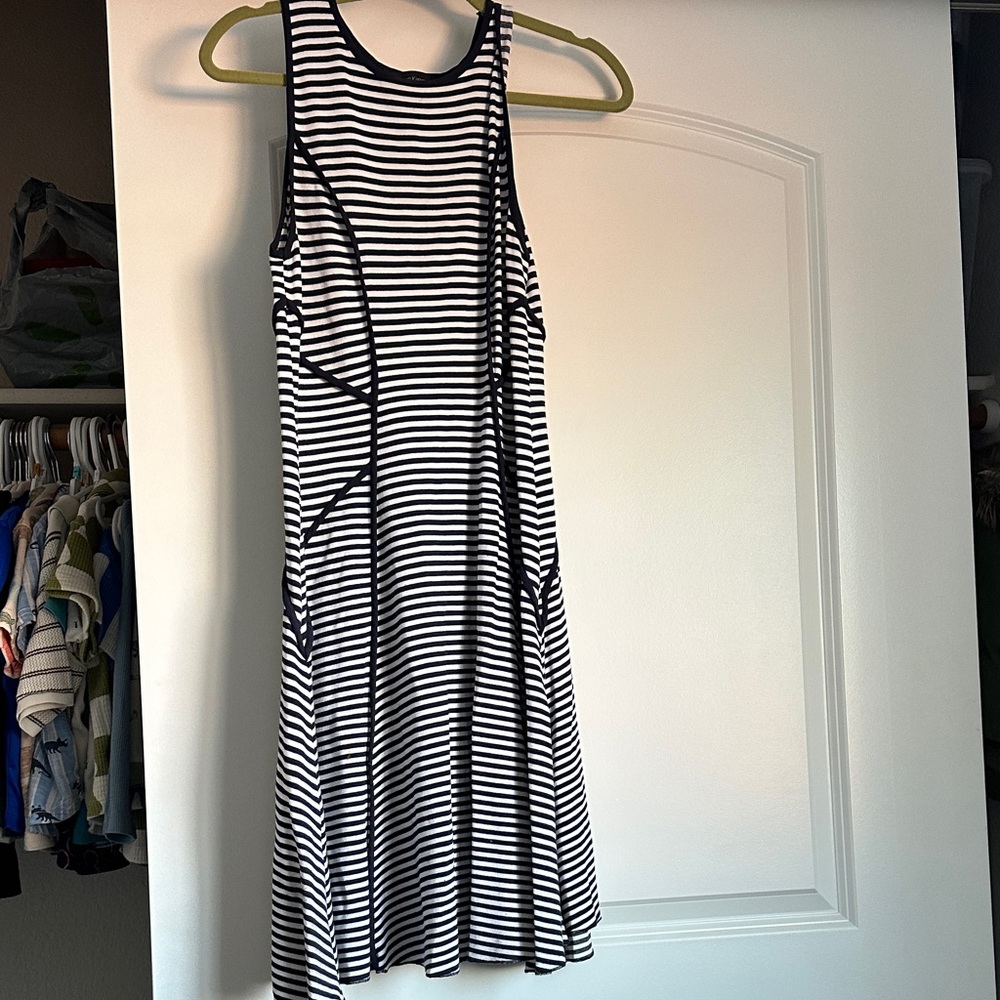Karen Kane Navy and White Striped Midi Dress